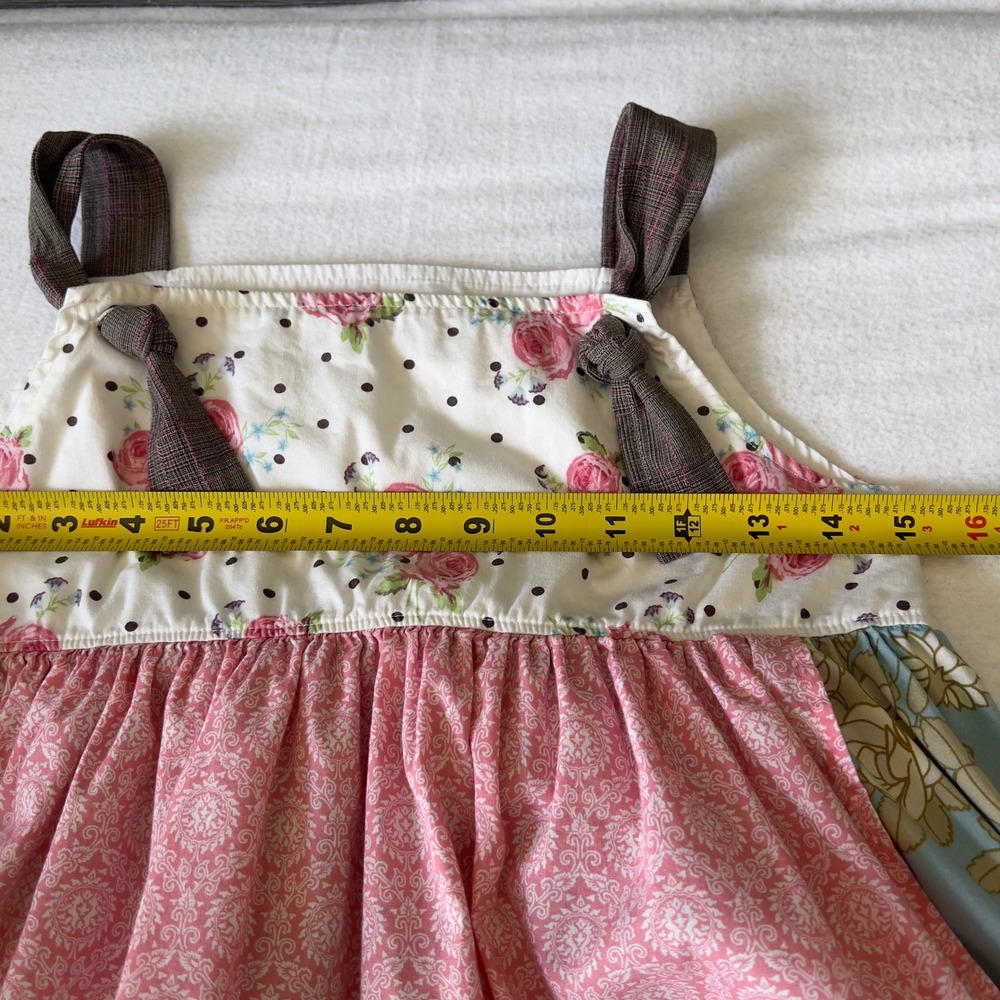 Matilda Jane Girls Size 10 Floral Patchwork Tiered Knot Dress Pink Blue Brown - Picture 7 of 12